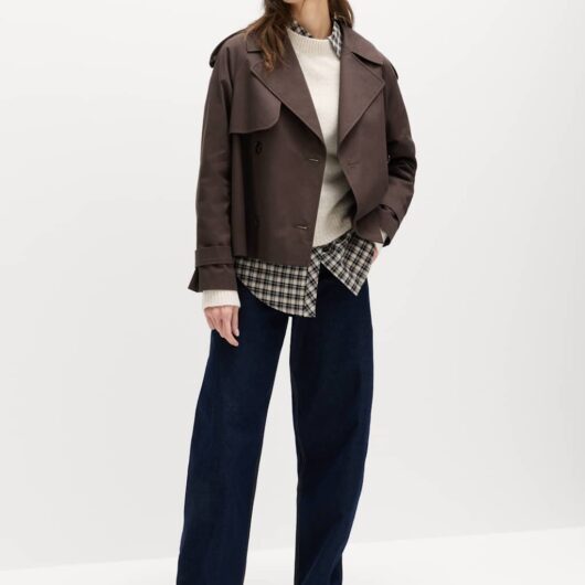 M&S Pure Cotton Short Trench Coat Chocolate