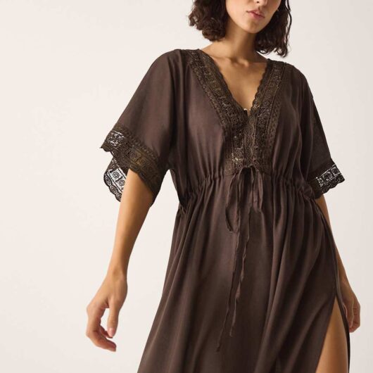 Monsoon Pure Modal V-Neck Beach Cover Up Chocolate